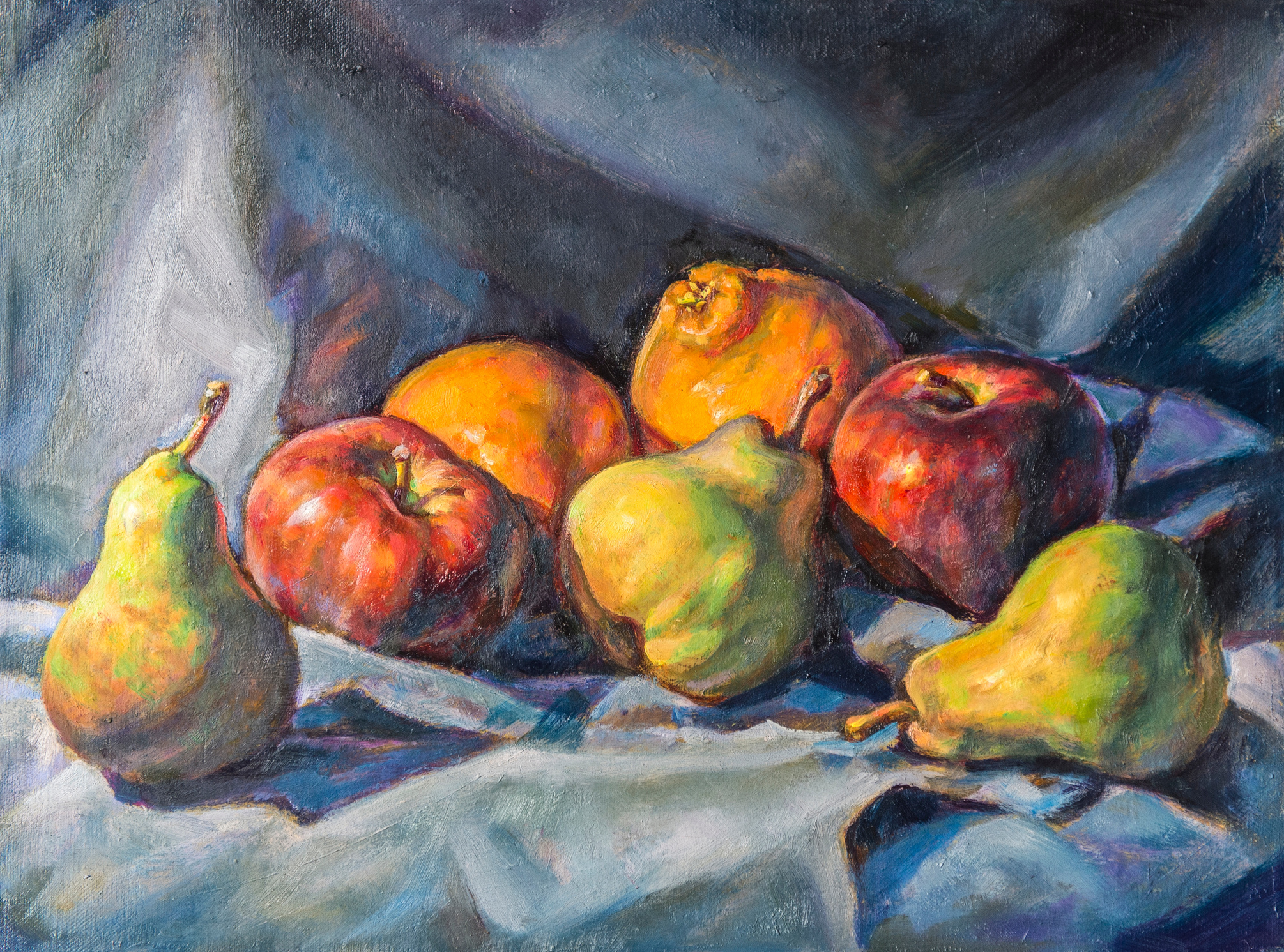 fruit composition painted with oil paint